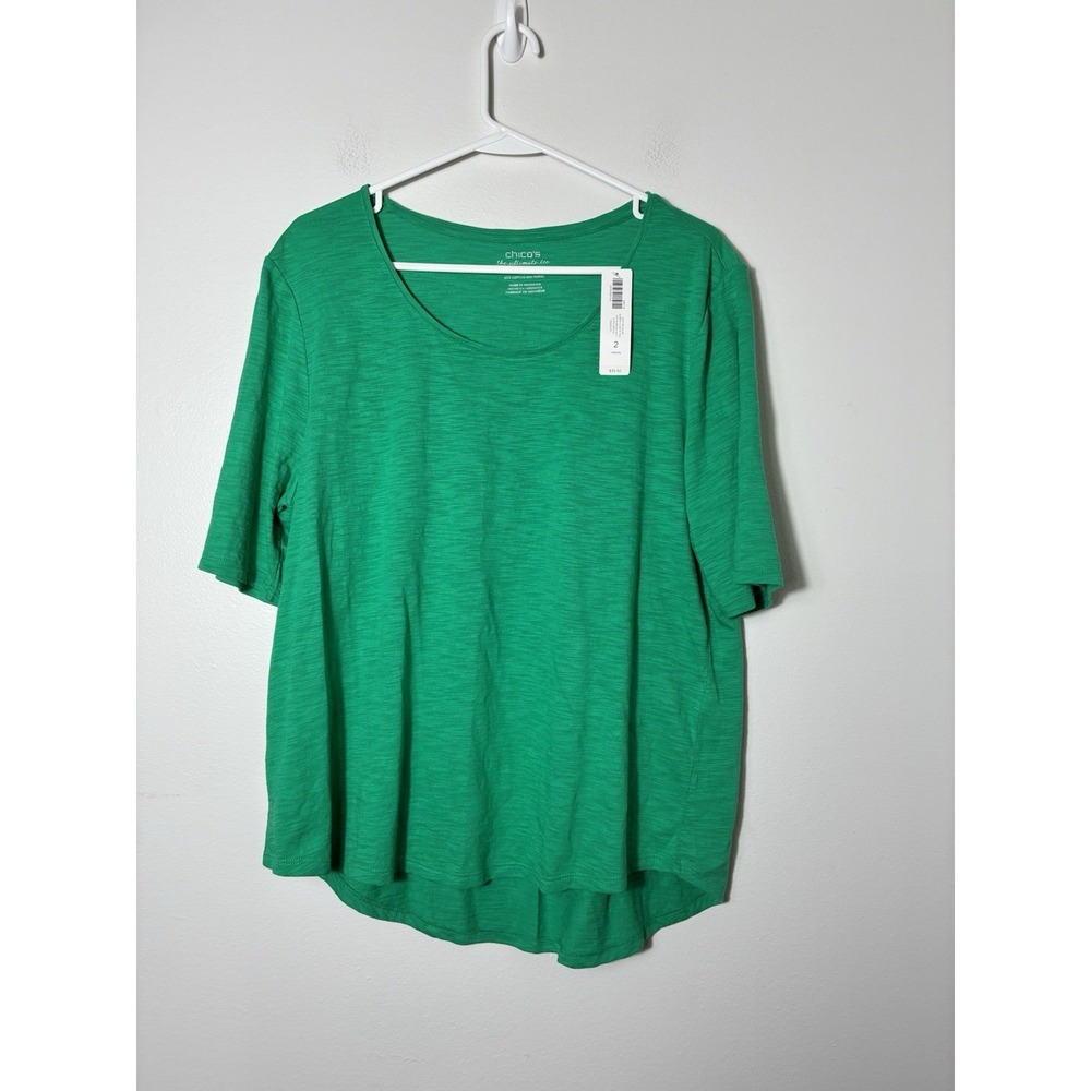 New! Chicos Cotton Slub Elbow Tee Sz Large Kelly Green Basic Minimalist